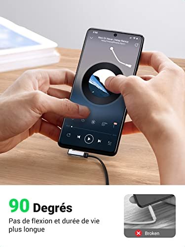 UGREEN Câble Jack Audio 3.5mm Mâle Mâle Plat Aux Câble Auxiliaire Coudé 90 Degrés Noir Compatible avec iPhone 6S/ 6 Casque Écouteur Enceinte Smartphone Tablette MP3 Voiture Stéréo de la Maison (2M) – Image 3