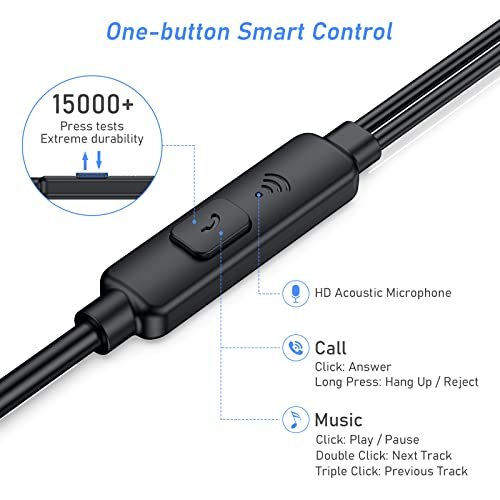 Écouteurs Intra-Auriculaires, Blukar Écouteurs Intra-Auriculaires Filaires Anti-Bruit Casque Ergonomique Stéréo avec Microphone pour iPhone, Smartphones Android et MP3 etc. – Image 5