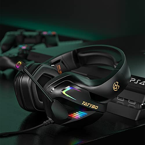Casque Gaming PS4, Casque Gamer Xbox One avec Microphone Réglable Anti Bruit, Casque Gaming avec RGB LED Lampe Stéréo Basse pour PC PS5 PS4 Xbox One Switch – Image 9