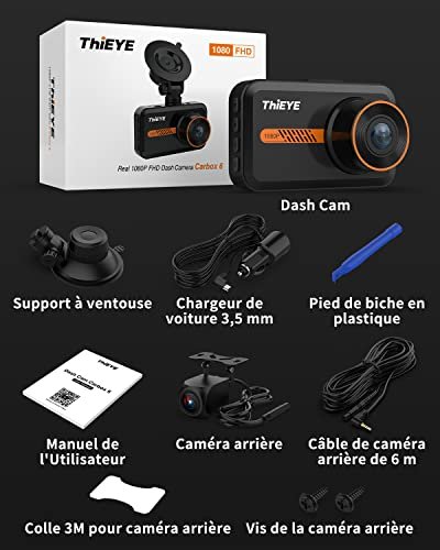 ThiEYE Dashcam Voiture HD 1080p, Écran LCD 3 Pouces, Petite Dash Cam Avant et Arrière pour Voitures, avec Compris Grand Angle 170°, Capteur G, Surveillance 24h Mode de Parking Caméra Embarquée Voiture – Image 9