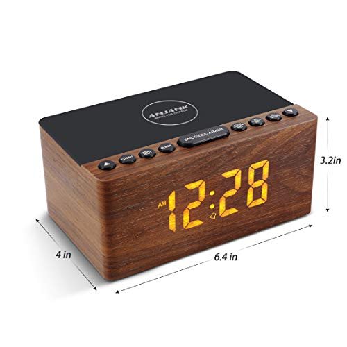 Radio Réveil Numérique en Bois avec Radio FM,Station de Charge sans fil Rapide Pour iPhone/Samsung Galaxy,Alarm Clock et Affichage LED,Variateur à 5 Niveaux,Port de Chargement USB,Minuterie de Sommeil – Image 9