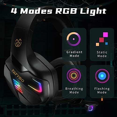 Casque Gaming PS4, Casque Gamer Xbox One avec Microphone Réglable Anti Bruit, Casque Gaming avec RGB LED Lampe Stéréo Basse pour PC PS5 PS4 Xbox One Switch – Image 6