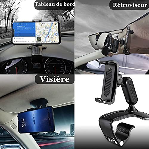 Support de téléphone de Voiture , rétroviseur Multifonction pour Tableau de Bord de Voiture avec Pince à Ressort réglable à 360 °, adapté aux Smartphones de 4 à 7 Pouces – Image 7