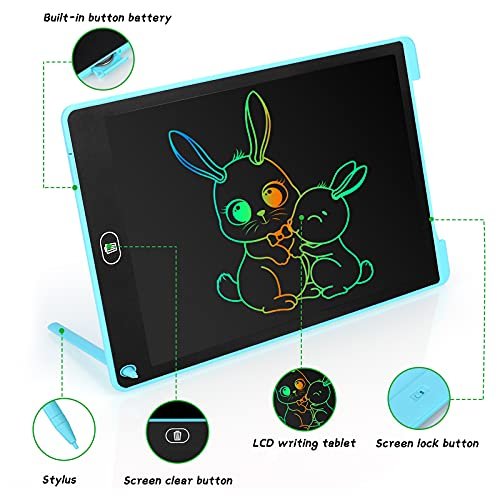 Coolzon Tablette d'écriture LCD Coloré Tablette Graphique de Dessin 12 Pouces pour Enfants, Tableau Portable de Dessin Effaçable, Planche à Dessin numérique Jouet Educatif pour Garçon Fille, Bleu – Image 3