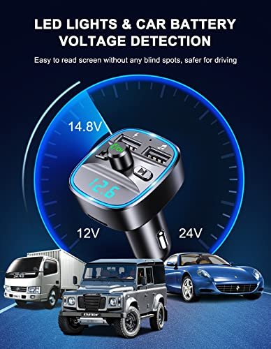 Goigrn Transmetteur FM Bluetooth, Bluetooth 5.0 Voiture Adaptateur Radio Lecteur MP3 Kit Main Libre sans Fil, Chargeur Allume Cigare avec Dual USB Ports 5V/2.4A & 1A, Support Carte SD/Clé USB – Image 5