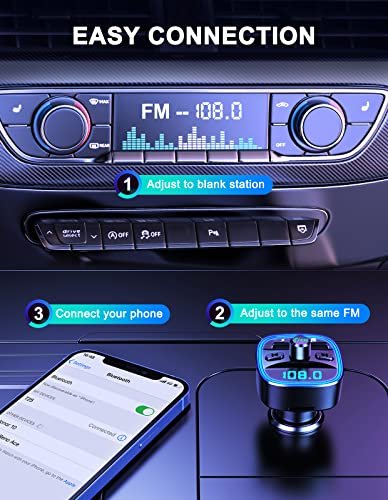 Goigrn Transmetteur FM Bluetooth, Bluetooth 5.0 Voiture Adaptateur Radio Lecteur MP3 Kit Main Libre sans Fil, Chargeur Allume Cigare avec Dual USB Ports 5V/2.4A & 1A, Support Carte SD/Clé USB – Image 7