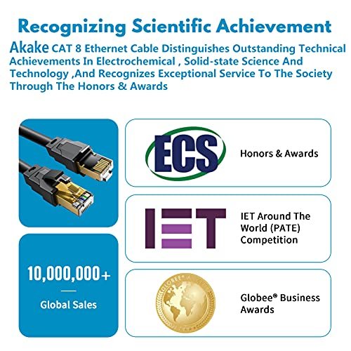 Akake Câble Ethernet de Classe 8, 0,5m 1m 9m 12M 15m 18m 30m câble de réseau Internet Haute Vitesse Lourd, à l'intérieur et à l'extérieur du Mur de Blindage du câble LAN Professionnel (0.5m) – Image 7