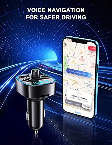 Goigrn Transmetteur FM Bluetooth, Bluetooth 5.0 Voiture Adaptateur Radio Lecteur MP3 Kit Main Libre sans Fil, Chargeur Allume Cigare avec Dual USB Ports 5V/2.4A & 1A, Support Carte SD/Clé USB – Image 8