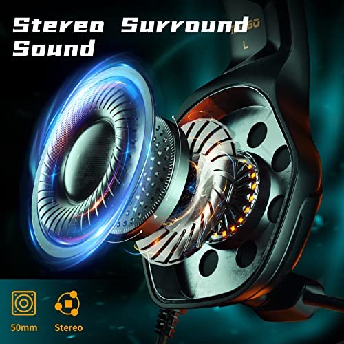 Casque Gaming PS4, Casque Gamer Xbox One avec Microphone Réglable Anti Bruit, Casque Gaming avec RGB LED Lampe Stéréo Basse pour PC PS5 PS4 Xbox One Switch – Image 3