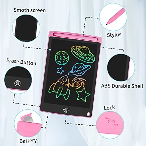 HOMESTEC Tablette d'écriture LCD colorée, Planche à Dessin de 8,5 Pouces Tablette Graphique Serrure à clé Écriture Manuscrite Doodle Dessin Pad Enfants Jouets Cadeaux pour garçons Filles (Rose) – Image 7