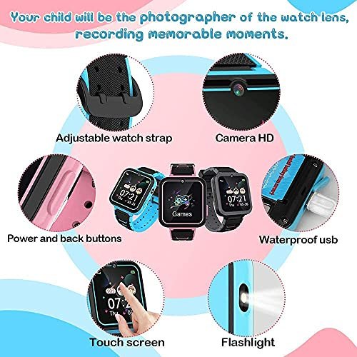 Montre Connectée Enfant, Montre Téléphone pour Enfants, Musique Montre Intelligente Fille Garçon avec 16 Jeux,Caméra,Réveil, SOS, Lampe de Poche, Cadeaux pour Enfants, Cadeau de Noël 3-12 Ans – Image 9