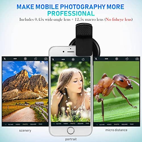 Kasachoy Objectif d'appareil Photo Portable pour téléphone Portable, Objectif fisheye 2 en 1 + Grand Angle 0,45 x + Objectif Macro 12,5 x, kit d'objectif HD Universel pour téléphone Portable – Image 3