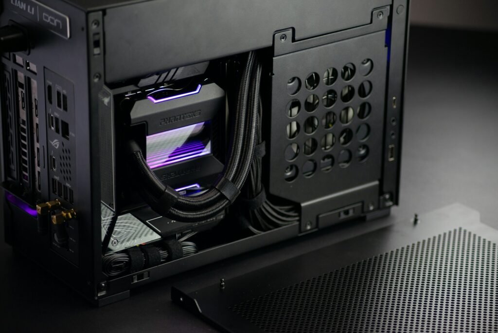 a black computer tower