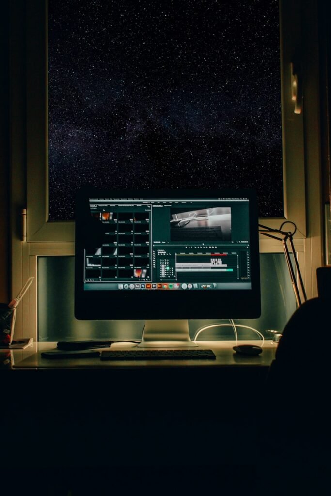 turned-on black monitor